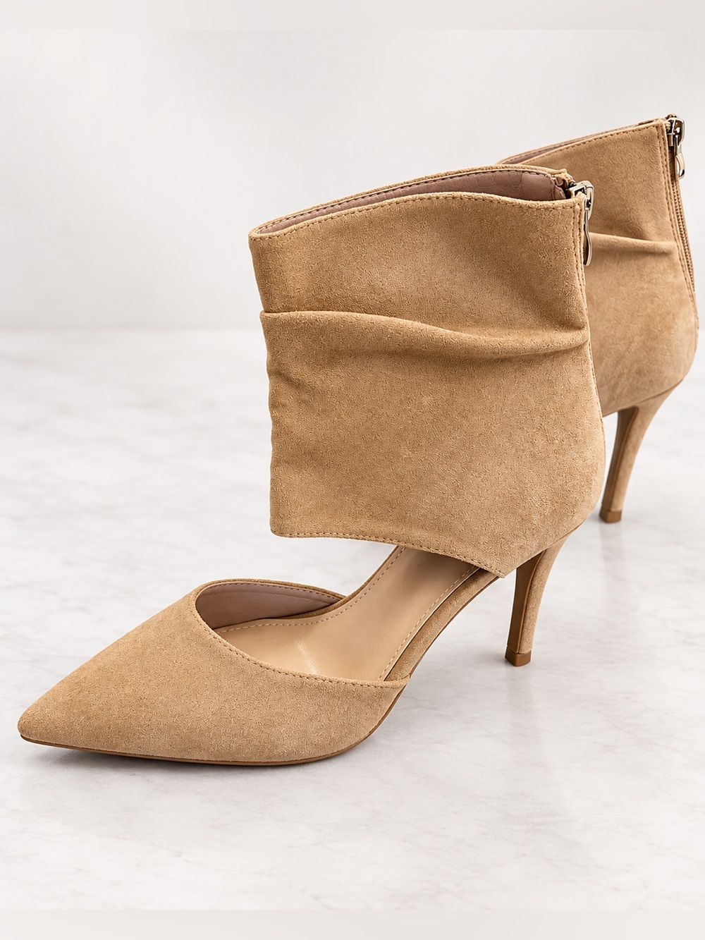 Tan Suede-Like Pointed Toe Ankle Cuff Pumps US 9 / CN 40 Fall Fashion Neutral